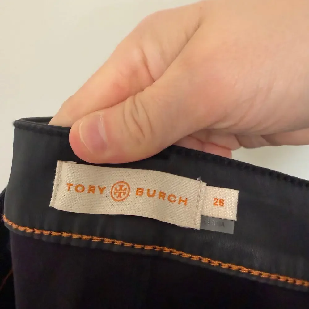 Tory Burch Black Coated Skinny Jeans Pants Sz 26